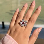 Silver Studded Flower Ring (Size-6)