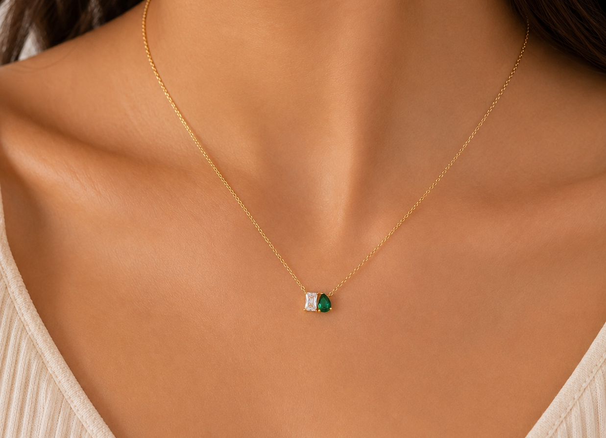 ACD95605-2A5F-4D72-8AB3-AF9FC591CF62 Dainty Emerald Block Pendent - Image 1